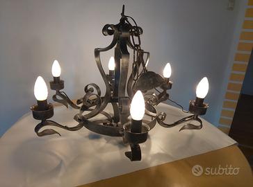 Lampadario Vintage Anni '60/'70 in Ferro Battuto