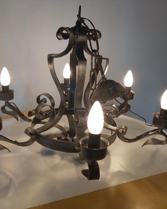 Lampadario Vintage Anni '60/'70 in Ferro Battuto