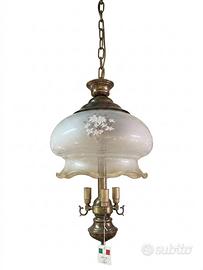 Lampadario vintage made in Italy in ottone e vetro