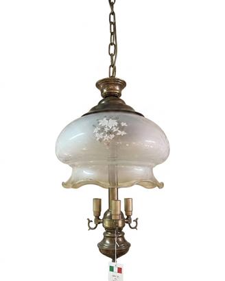 Lampadario vintage made in Italy in ottone e vetro