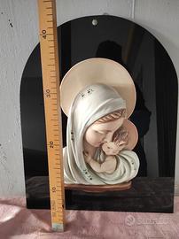 Madonna con bambino su pannello di vetro, vintage