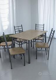 Tavolo Cucina Legno e Metallo 120x75 con 4 Sedie