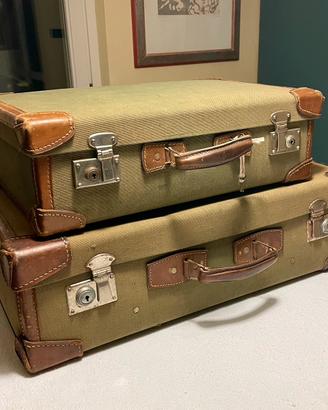 Set coppia di valigie bauli bagagli vintage