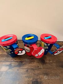 Lotto 3 tazze Pokémon ufficiali con manico e coper