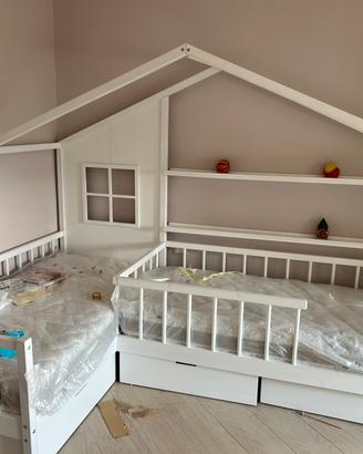 Struttura letto a casetta con due lettini 80x160