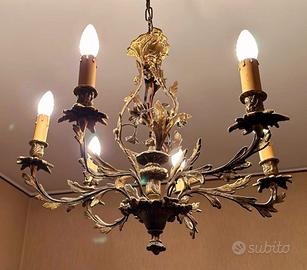 Lampadario 6 luci in bronzo dorato