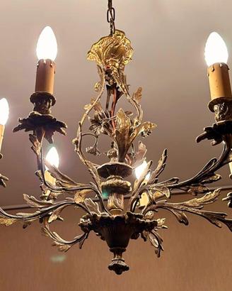 Lampadario 6 luci in bronzo dorato