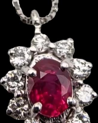 COLLANA ORO RUBINO 1 ct e DIAMANTI