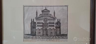 Incisione raffigurante facciata duomo Cremona