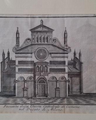 Incisione raffigurante facciata duomo Cremona