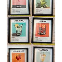 Quadri cocktails 20x25 legno nero e vetro