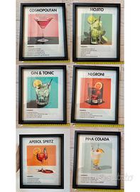 Quadri cocktails 20x25 legno nero e vetro