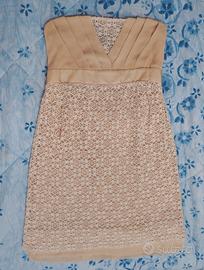 Vestito senza maniche beige in pizzo