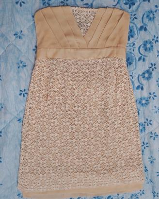 Vestito senza maniche beige in pizzo