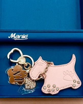 Portachiavi cane rosa e oro con scatola, Manie