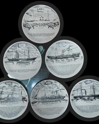 Fornasetti 6 piatti serie Navi Florio anni 60