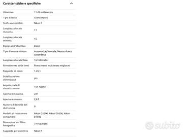Obiettivo Tokina AT-X PRO DX 11 - 16 mm, Nikon