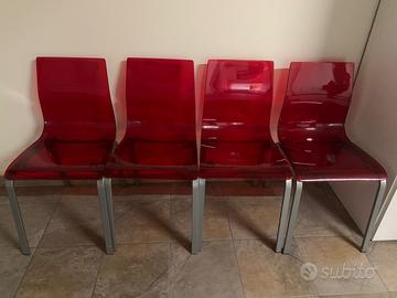 Set 4 Sedie Design Rosso Trasparente Made in Italy