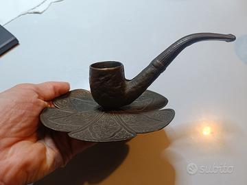 porta candela cenere antico a forma di pipa ottone