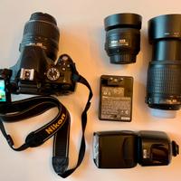 Nikon D5100 APS-C con 3 obiettivi e flash