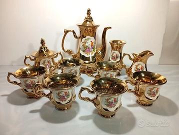 Antico set da thè o caffè porcellana dorata