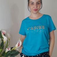 T-shirt Azzurra "J'ADORE" con Brillantini – Tg M