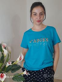 T-shirt Azzurra "J'ADORE" con Brillantini – Tg M