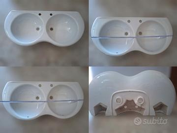 Lavabo doppio lavello in ceramica bianca  (2 pezzi