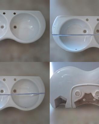 Lavabo doppio lavello in ceramica bianca  (2 pezzi