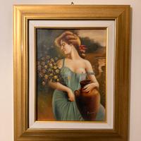 Dipinto antico, ritratto di una donna seno scopert