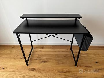 Scrivania nera con rialzo per schermo 100x58x84 cm