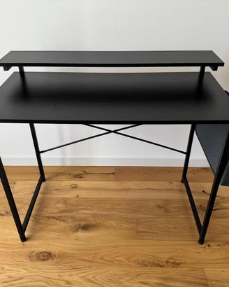 Scrivania nera con rialzo per schermo 100x58x84 cm