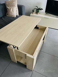 Tavolino basso sollevabile giallo/beige