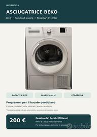 Asciugatrice Beko 8 kg a pompa di calore – 200 €
