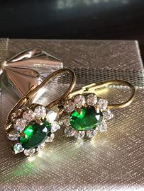 ORECCHINI ORO GIALLO 18 kt SMERALDI E DIAMANTI