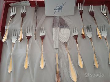 set posate per dolce gottingher acciaio inox e oro