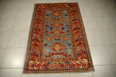 Tappeto Kazak fine fondo azzurro circa 150x100 cm