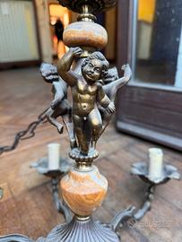 Lampadario antico in ottone e marmo con putti