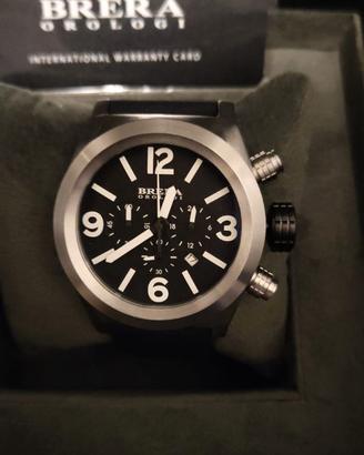 Brera Milano Orologio Uomo Granturismo GT2 45mm Cronografo Al Quarzo Cassa Nera, Quadrante Nero - Cinturino gomma naturale Blu