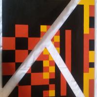 Dipinto astratto su tavola in tre pannelli