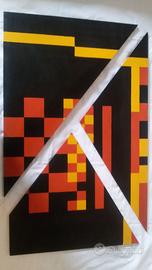 Dipinto astratto su tavola in tre pannelli