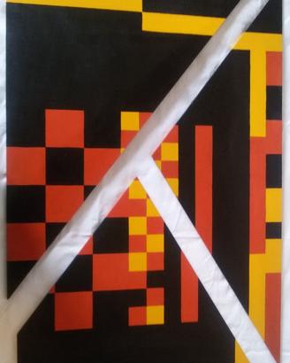 Dipinto astratto su tavola in tre pannelli