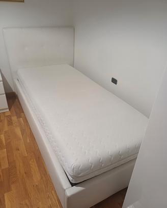 letto contenitore in ecopelle bianco con materasso
