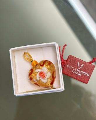 Pendente cuore vintage in vetro di Murano