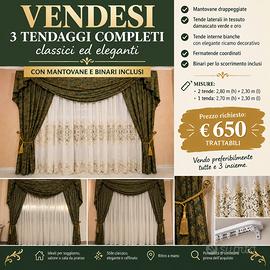 3 tende classiche Eleganti + Mantovane +Binari