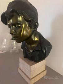 Busto scultura in metallo con base marmo