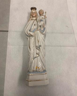 Antica Statua Madonna con Bambino in Porcellana -