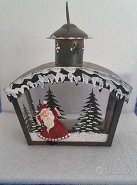 Grande Lanterna Portacandela con Babbo Natale 