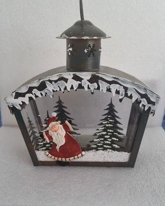 Grande Lanterna Portacandela con Babbo Natale 
