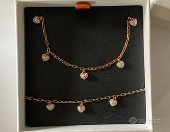 Set collana e bracciale cuori in argento 925